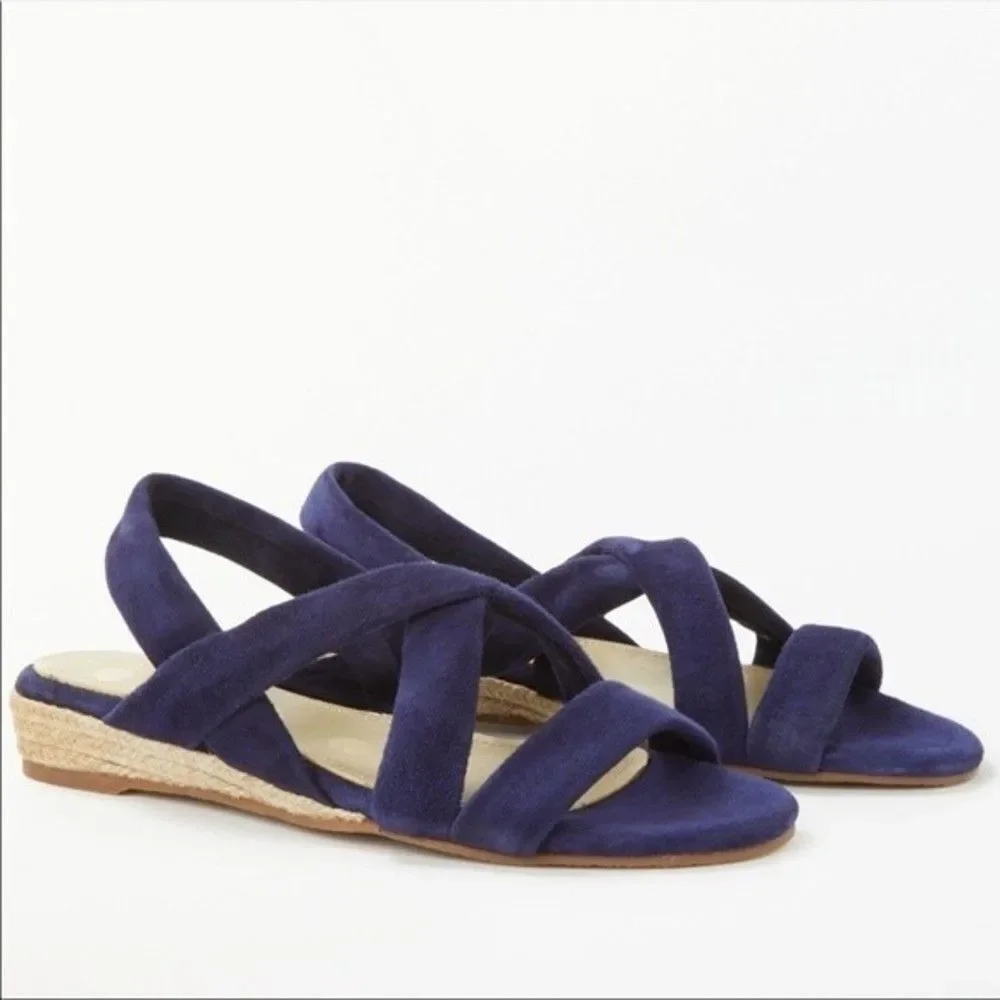 Boden Blue Suede Slingback Strappy Leather Espadrille Flat Sandals 37/6